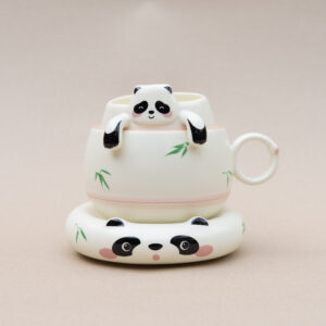 Panda Ceramic Teacup – with Infuser & Coaster (Chinese Style Teaware) Inteaviva5