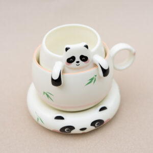 Panda Ceramic Teacup – with Infuser & Coaster (Chinese Style Teaware) Inteaviva5