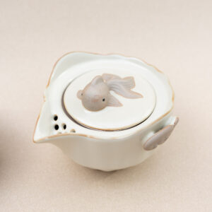 Ceramic Teapot Set with Infuser - Fish Lid, Lucky Cloud Handle & 2 Cups