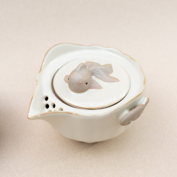 Ceramic Teapot Set with Infuser - Fish Lid, Lucky Cloud Handle & 2 Cups