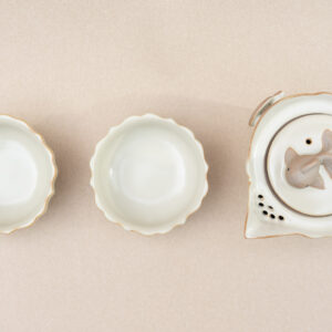 Porcelain Teapot Set with Infuser - Fish Lid, Lucky Cloud Handle & 2 Cups Inteaviva